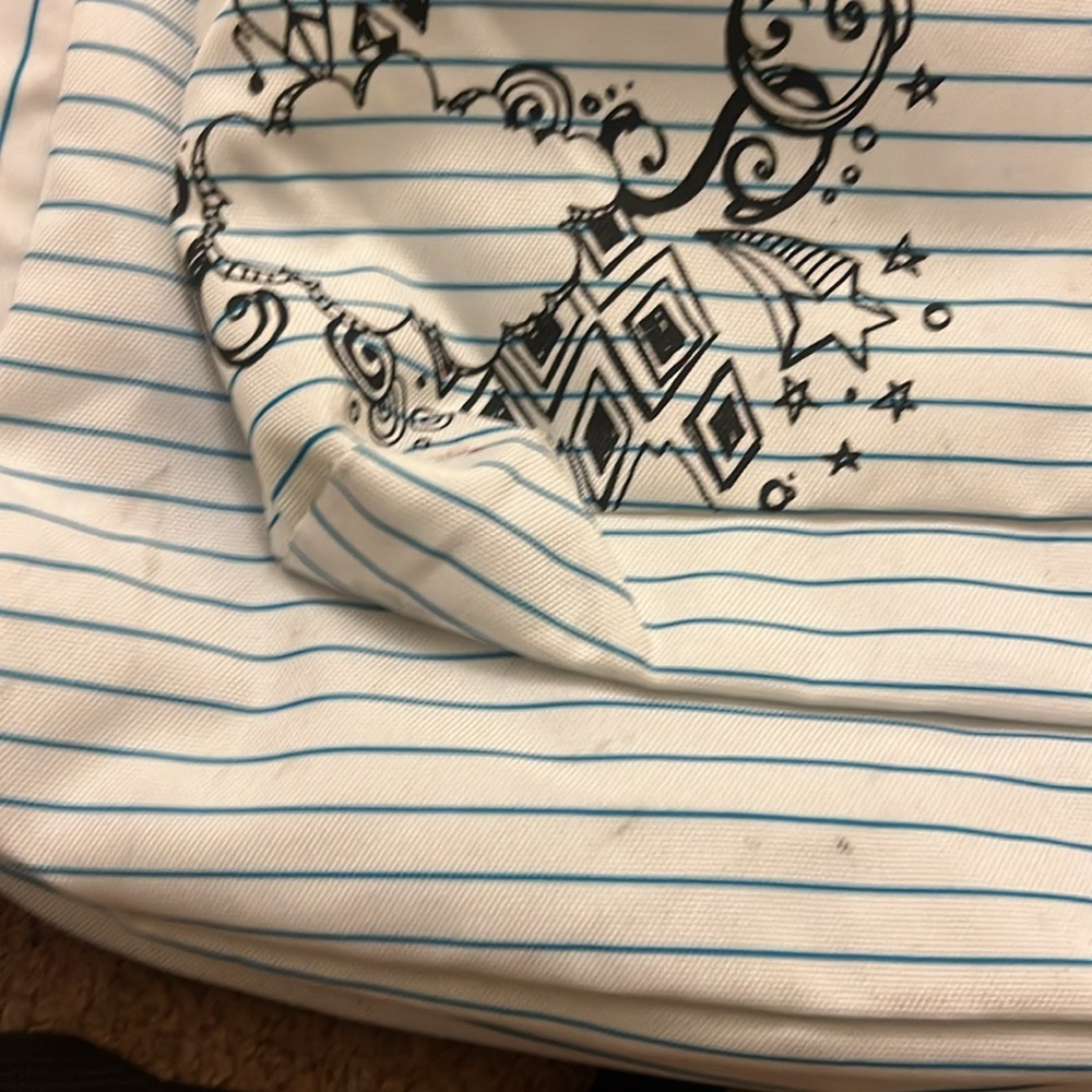 white with blue stripes Jansport backpack - Picture 4 of 8